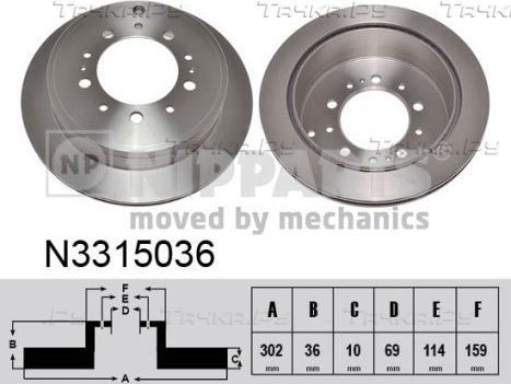 Тормозной диск Nipparts задний для Mitsubishi Outlander III 2012-2026. Артикул N3315036