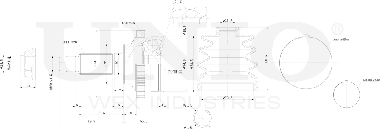 ШРУС наружный (Unio). Артикул CVJ-20024
