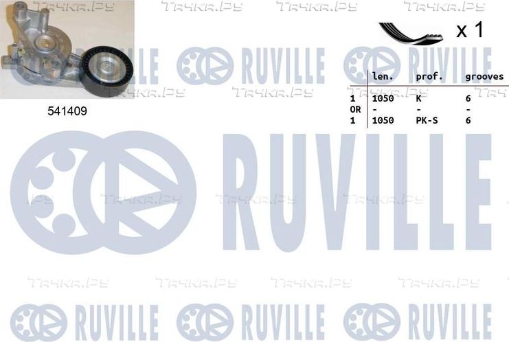 Приводной ремень поликлиновой с роликами (комплект) Ruville для SEAT Altea I 2004-2015. Артикул 570089