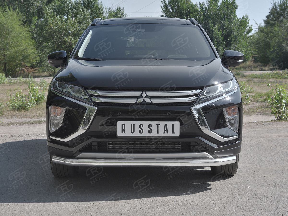 Защита РусCталь переднего бампера d63 секции для Mitsubishi Eclipse Cross 2018-2026. Артикул MEZ-003042