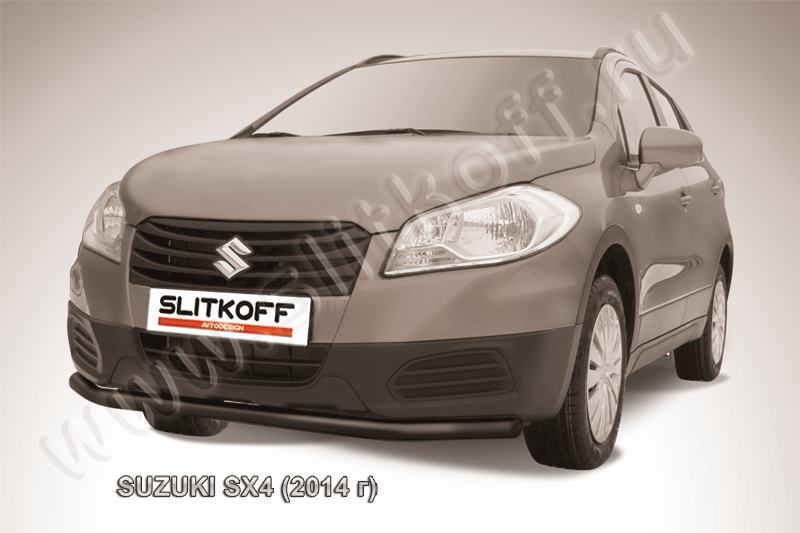 Защита Slitkoff переднего бампера d57 ЧЕРНАЯ матовая для Suzuki SX4 II 2014-2026. Артикул SSX4-14-003B