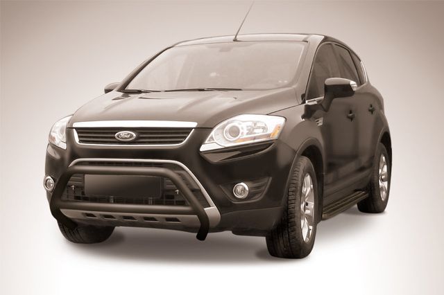 Кенгурятник Slitkoff d57 низкий с перемычкой ЧЕРНЫЙ матовый для Ford Kuga I 2008-2012. Артикул FKG003B