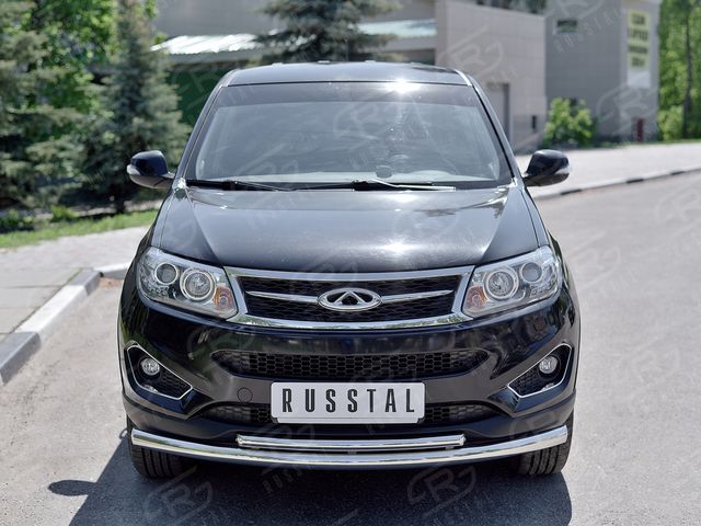 Защита RusStal переднего бампера d63 дуга-d42 дуга для Chery Tiggo 5 2014-2016. Артикул CT5Z-002262