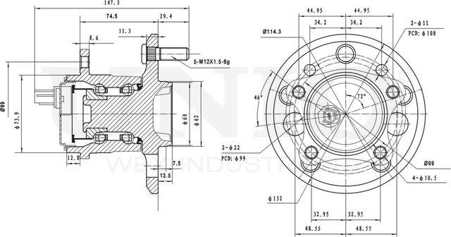 Ступица колеса с интегрированным подшипником (Unio). Артикул HUB-20224