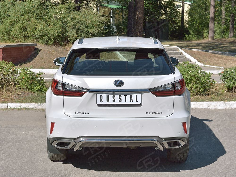 Защита RusStal заднего бампера d42 волна под машину для Lexus RX 200t, 300 2015-2018. Артикул LRX2Z-002378