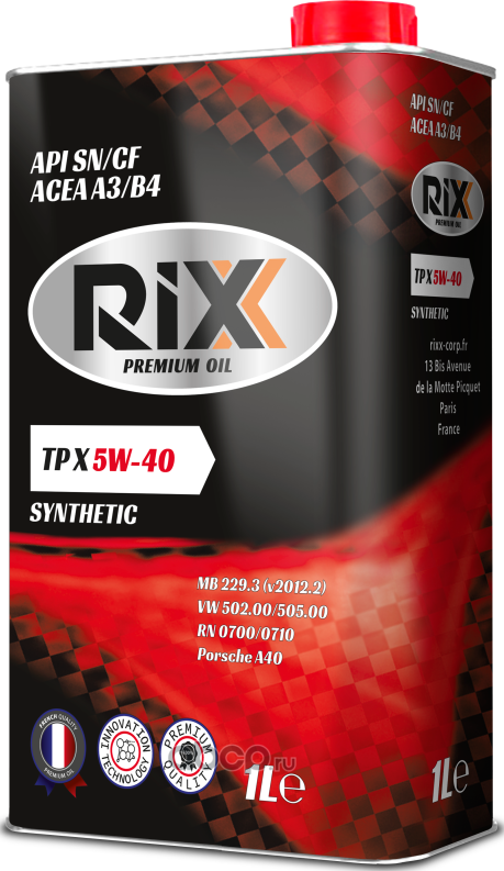 Синтетическое моторное масло RIXX TP X 5W-40 SN/CF ACEA A3/B4  1 л Rixx. Артикул rx0006tpx