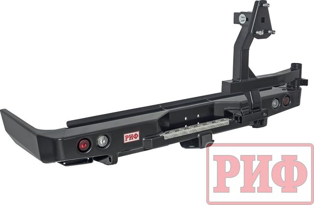 Бампер силовой РИФ задний с квадратом под фаркоп, калиткой и фонарями для Toyota Land Cruiser 76 2007-2026. Артикул RIF076-21125