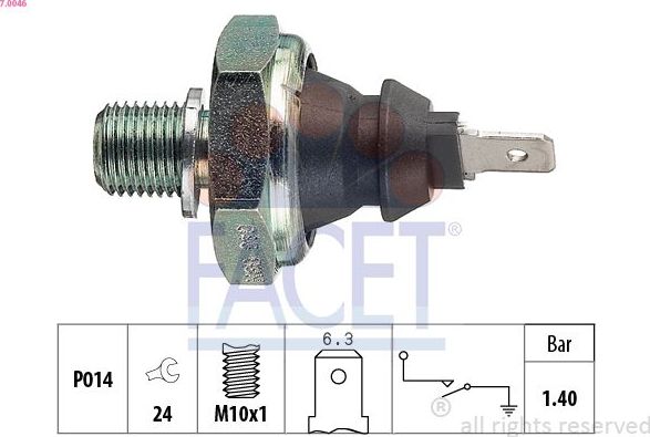 Датчик давления масла Facet Made in Italy - OE Equivalent. Артикул 7.0046