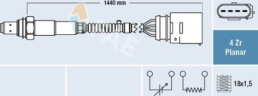Лямбда-зонд (кислородный датчик) FAE. Артикул 77407