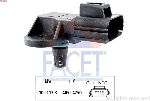 Датчик абсолютного давления (ДАД, MAP) Facet Made in Italy - OE Equivalent для Volvo V50 I 2004-2012. Артикул 10.3100