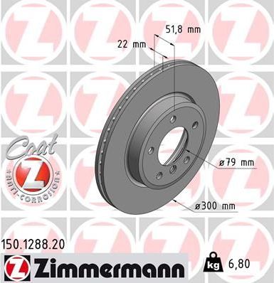 Тормозной диск Zimmermann Coat Z передний для BMW Z3 I 2000-2003. Артикул 150.1288.20