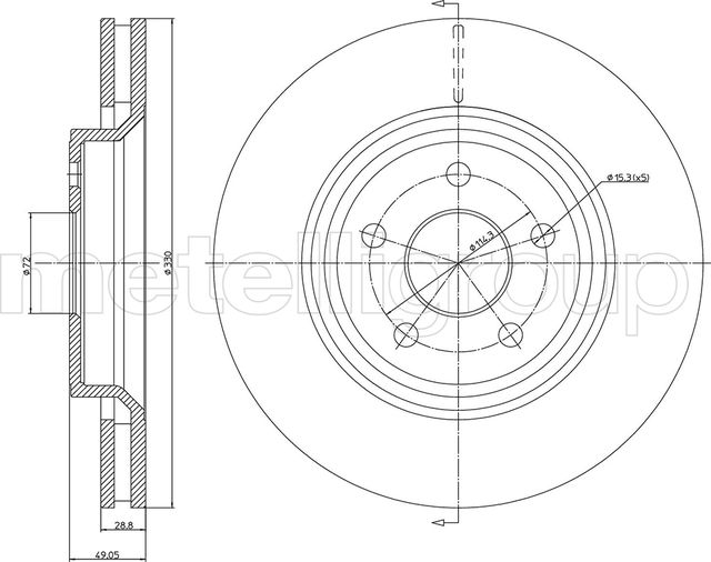 Тормозной диск Metelli передний для Jeep Grand Cherokee IV (WK2) 2010-2026. Артикул 23-1278C
