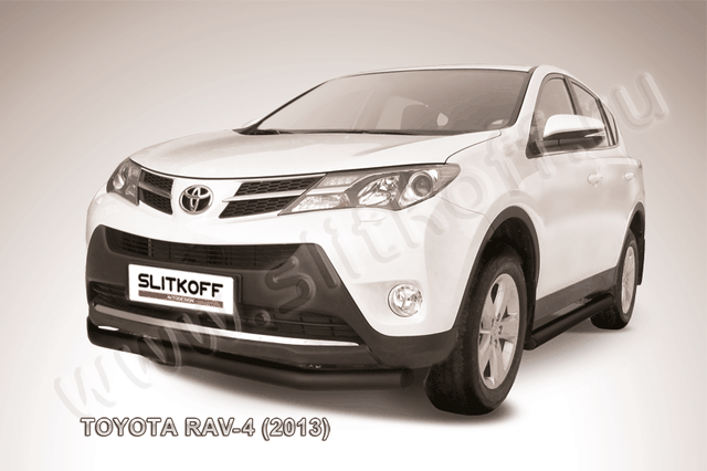 Защита Slitkoff переднего бампера d76 ЧЕРНАЯ матовая для Toyota RAV4 IV 2013-2015. Артикул TR413-002B