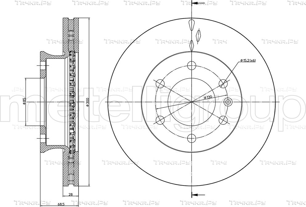 Тормозной диск Metelli передний для Mercedes-Benz Sprinter 906 2006-2026. Артикул 23-0881