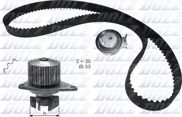 Помпа (водяной насос) с комплектом ремня ГРМ Dolz для Citroen Berlingo I 1996-2008. Артикул KD134