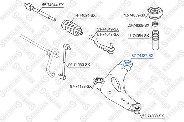 Сайлентблок переднего рычага подвески Stellox задний правый/левый для Nissan Primastar I 2001-2014. Артикул 87-74137-SX