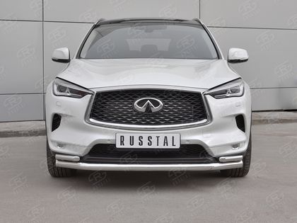 Защита RusStal переднего бампера d63 секции-d42х2 дуга для Infiniti QX50 II 2018-2026. Артикул IQX5Z-003079