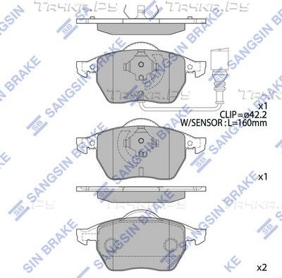 Тормозные колодки Sangsin Hi-Q передние для Audi TT I (8N) 1998-2006. Артикул SP2097