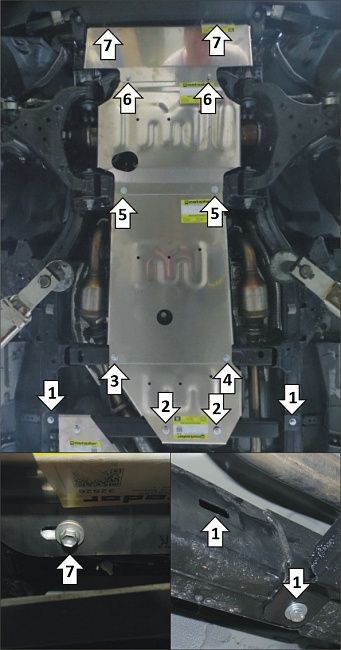 Защита алюминиевая Мотодор для двигателя, КПП, переднего дифференциала, радиатора, РК Toyota Tundra III 2022-2026. Артикул 32526