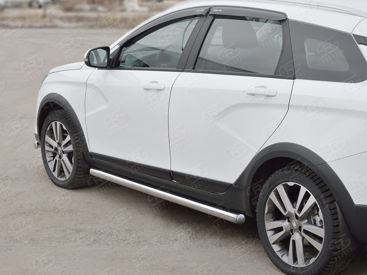 Защита порогов RusStal труба d63 (вариант 3) для Lada Vesta SW Cross 2017-2026. Артикул LVT-0028493