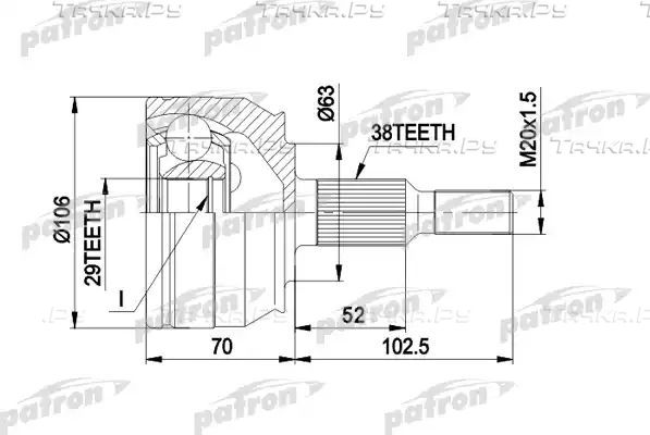 Шрус наружный (граната) Patron для Volkswagen Transporter T5 2003-2009. Артикул PCV1033