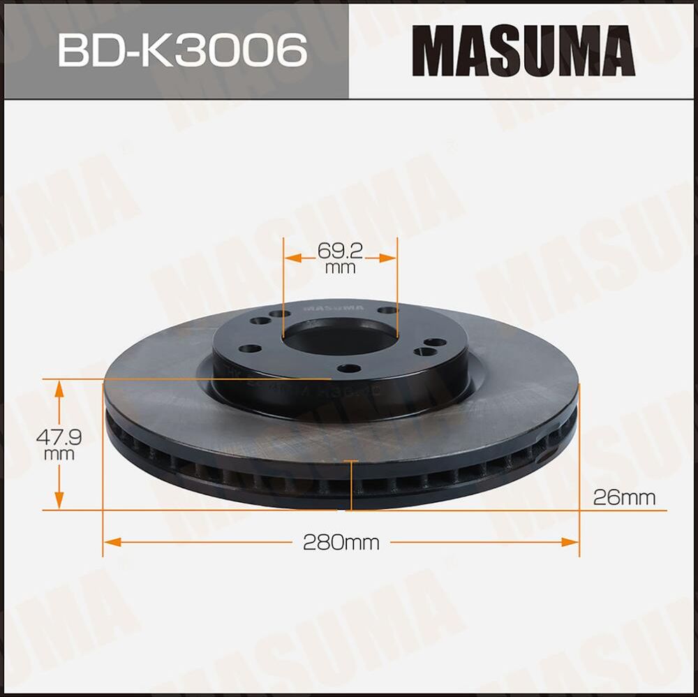 Диск тормозной MASUMA, front KIA CERATO 10-13 [уп.2]. Артикул BDK3006