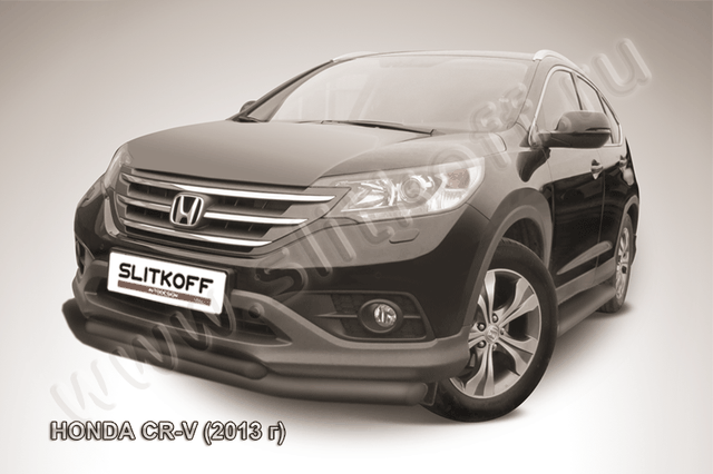 Защита Slitkoff переднего бампера d76/57 двойная ЧЕРНАЯ матовая для Honda CR-V IV до рестайлинга (2L) 2012-2015. Артикул HCRV13-001B