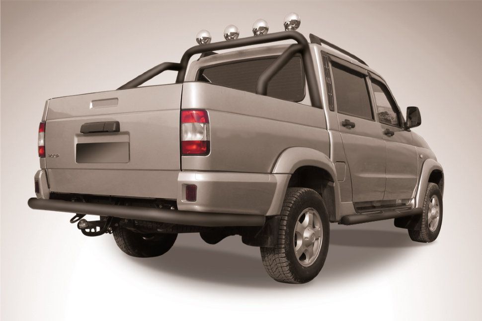 Защита Slitkoff заднего бампера d76 для УАЗ Pickup I рестайлинг 2014-2026 Черная. Артикул UPpic14-011B