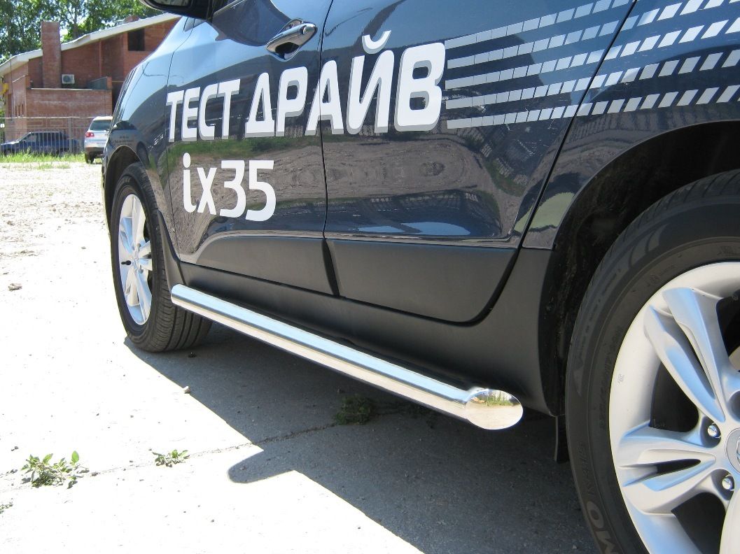 Защита порогов RusStal труба d76 (вариант 1) для Hyundai ix35 2009-2026. Артикул HIT-0001761