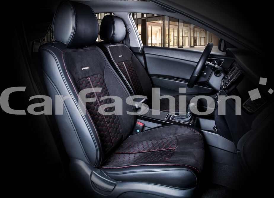 Накидки универсальные CarFashion Stalker Front на передние сидения авто, цвет Черный/Черный/Красный. Артикул 21054