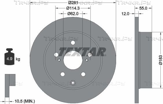 Тормозной диск Textar Pro задний для Toyota Mark X ZiO 2007-2013. Артикул 92162103