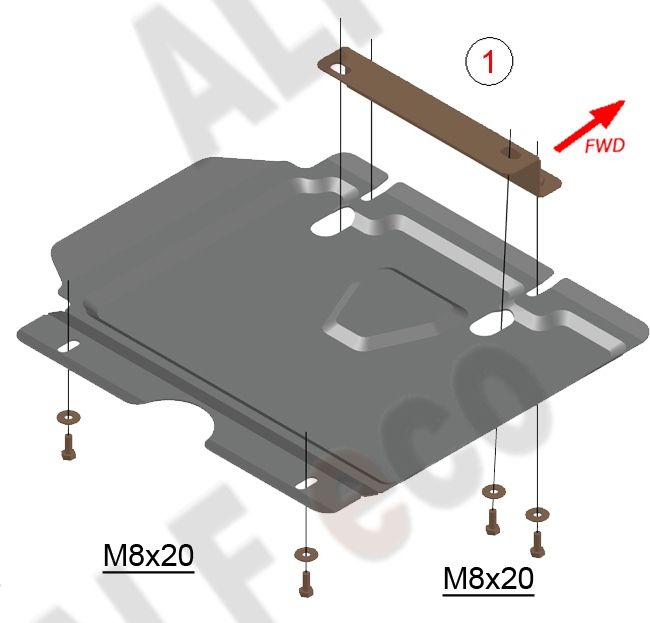 Защита алюминиевая Alfeco для редуктора переднего моста Toyota Fortuner II 2015-2026. Артикул ALF.24.91 AL4