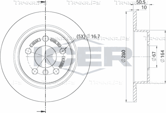 Тормозной диск Icer задний для MINI Clubman II (F54) 2014-2026. Артикул 78BD0045-2