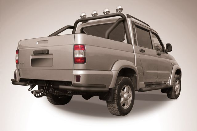 Защита Slitkoff задняя уголки d57+d42 двойные для УАЗ Pickup I рестайлинг 2014-2026 Черная. Артикул UPpic14-008B