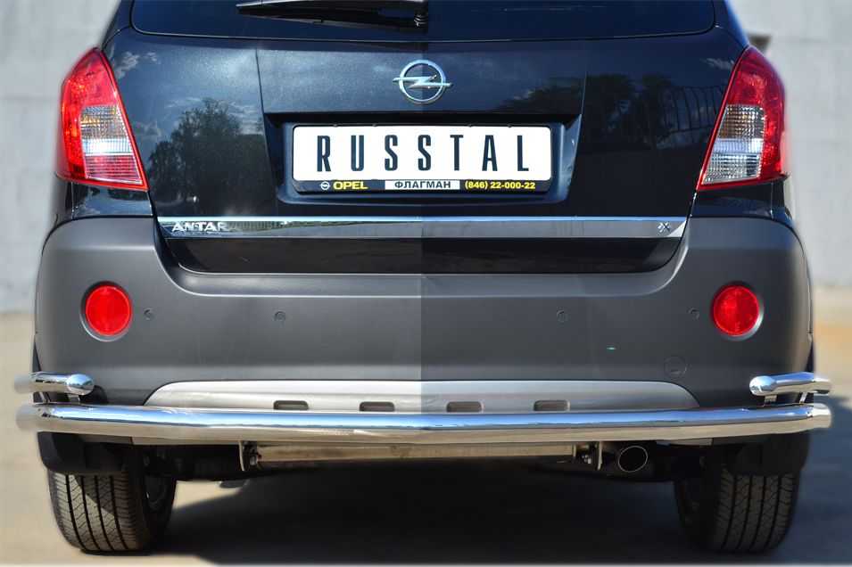 Защита RusStal заднего бампера d63 (секции) d42 (уголки) для Opel Antara 2012-2026. Артикул OAZ-001372