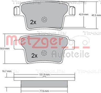 Тормозные колодки (в сборе) Metzger задние для Jaguar X-Type I 2004-2009. Артикул 1170092