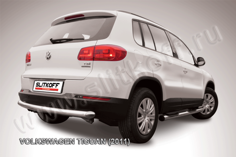 Защита Slitkoff заднего бампера d76 радиусная для Volkswagen Tiguan 2011-2016. Артикул VWTIG-009