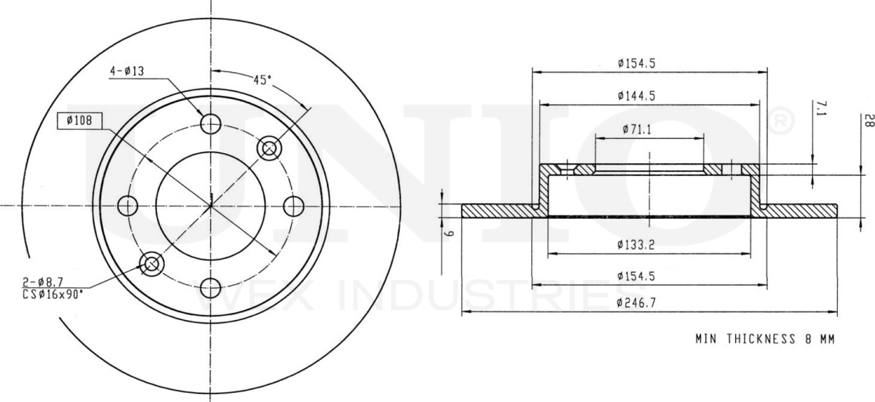 Диск тормозной (Unio). Артикул BRD-20333