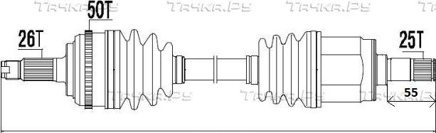 Полуось (привод в сборе, приводной вал) NTY передняя левая для Honda Civic VII 2000-2005. Артикул NPW-HD-031