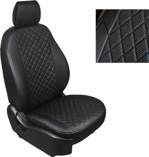 Чехлы Seintex (экокожа) на сидения для Toyota Corolla E150 2007-2013, цвет Черный/Черный ромб. Артикул 88908