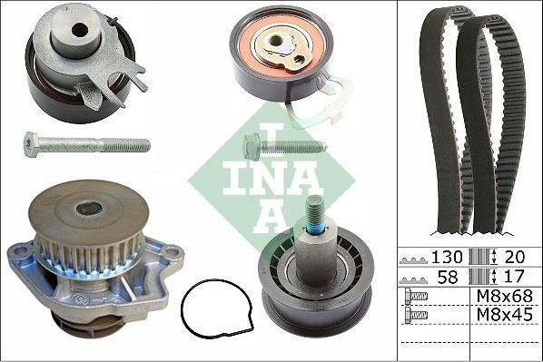 Помпа (водяной насос) с комплектом ремня ГРМ Ina для SEAT Altea I 2006-2015. Артикул 530 0538 30