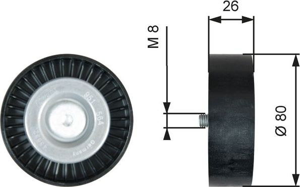 Направляющий (ведущий) ролик приводного поликлинового ремня Gates (полимерный материал). Артикул T36367