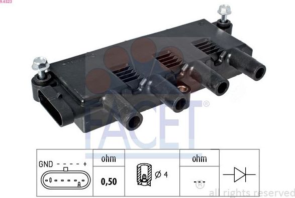 Катушка зажигания Facet OE Equivalent для Fiat Idea 2005-2016. Артикул 9.6323