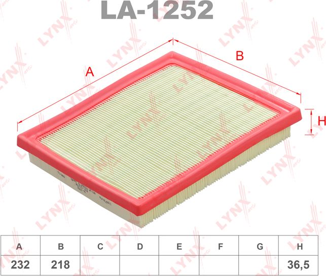 Воздушный фильтр LYNXauto. Артикул LA-1252