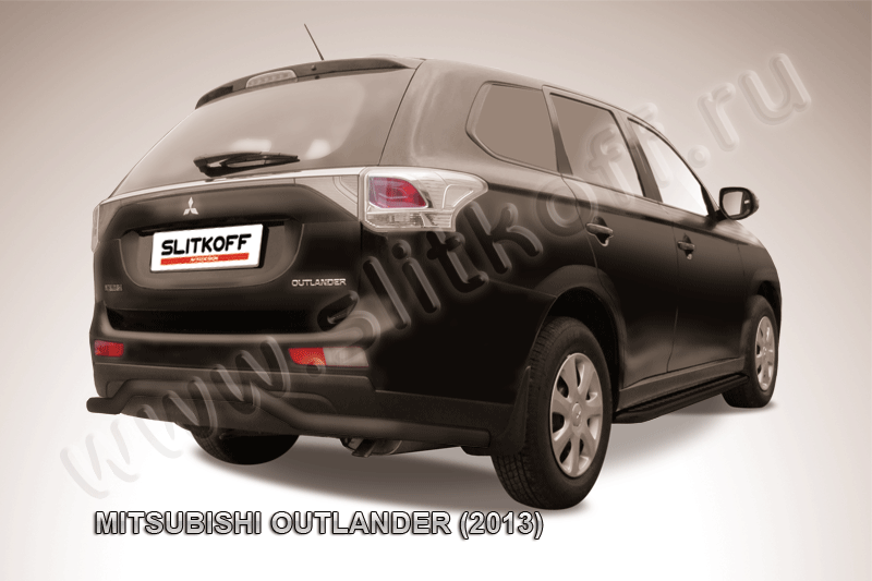 Защита Slitkoff заднего бампера d57 волна длинная ЧЕРНАЯ матовая для Mitsubishi Outlander III 2013-2014. Артикул MOUT13-009B