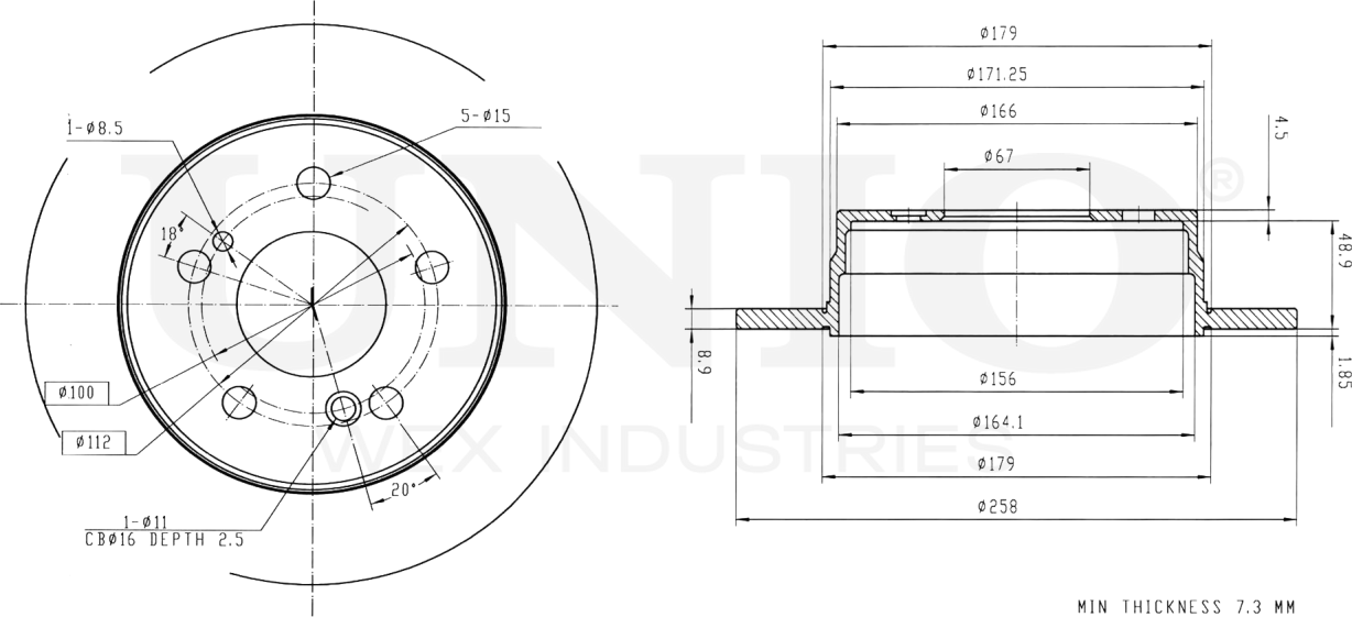 Диск тормозной (Unio). Артикул BRD-20165