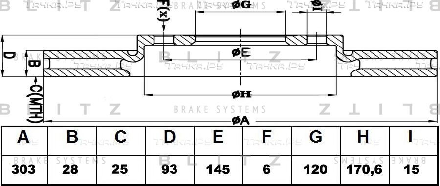 Диск тормозной MB SPRINTER 06- задн. вент. (Blitz). Артикул BS0234