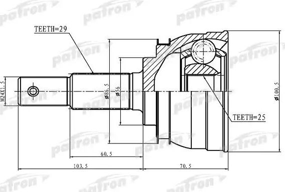 Шрус наружный (граната) Patron для Nissan Teana J31 2003-2008. Артикул PCV1199