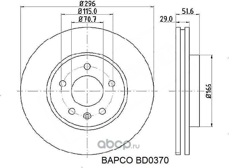 BD0370_Диск тормозной передний вентил. BD0370, (Bapco). Артикул BD0370