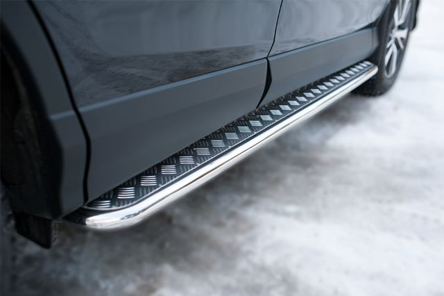 Защита порогов RusStal труба d42 с листом (лист алюминий, профиль сталь) (вариант2) для Toyota RAV4 IV 2015-2019. Артикул TR4L-0021992